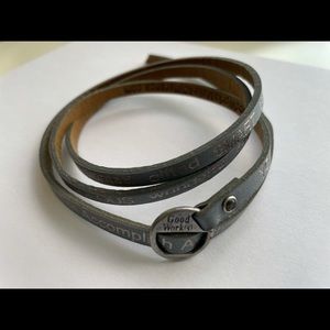 Grey Leather Wrap Inspirational Bracelet
